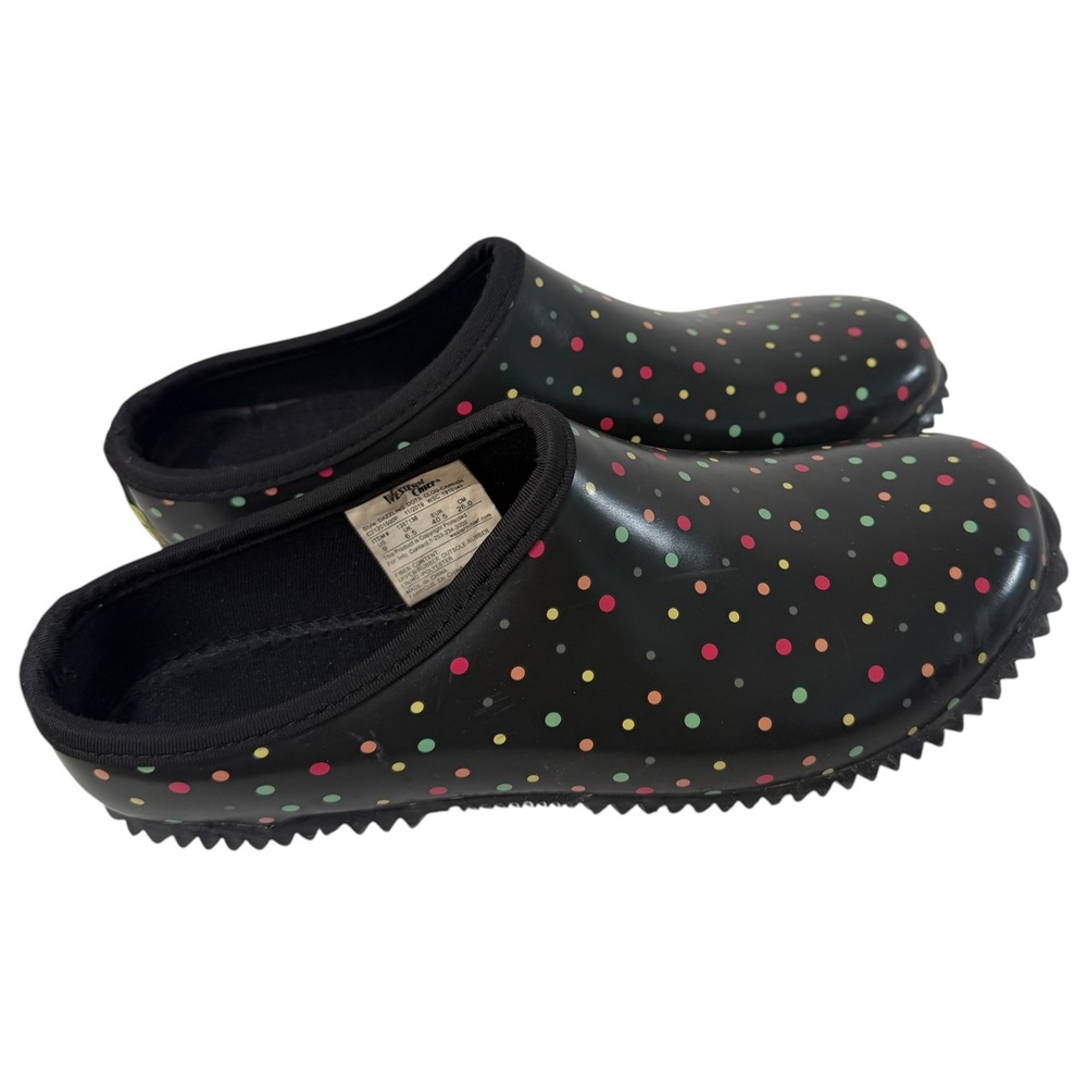 Western Chief Womens Dazzling Dots Clog Carbon Black Polka Dot Rain Shoes Size 9